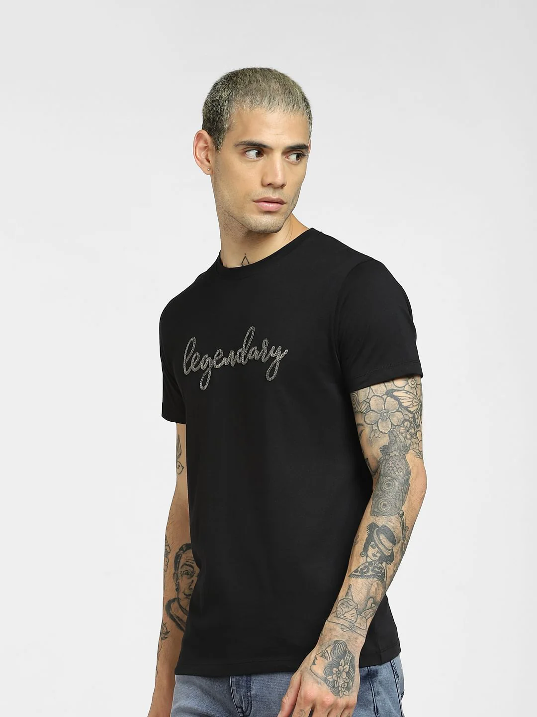 Black Embellished Print T-shirt - Image 3