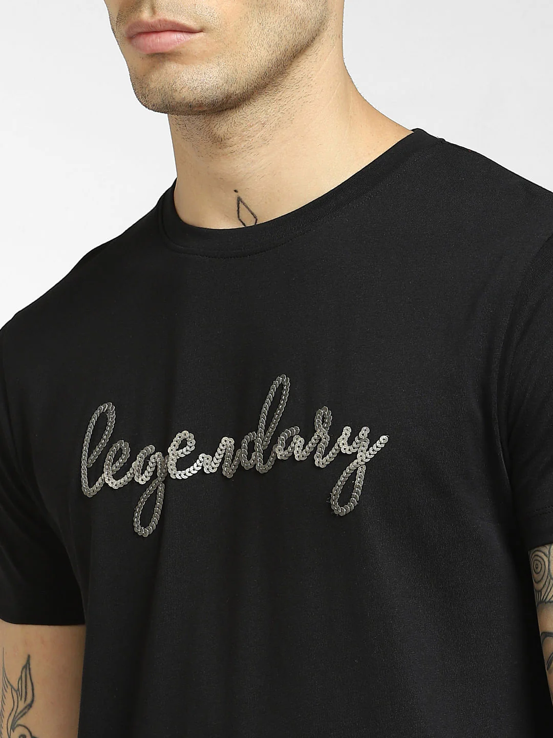 Black Embellished Print T-shirt - Image 5