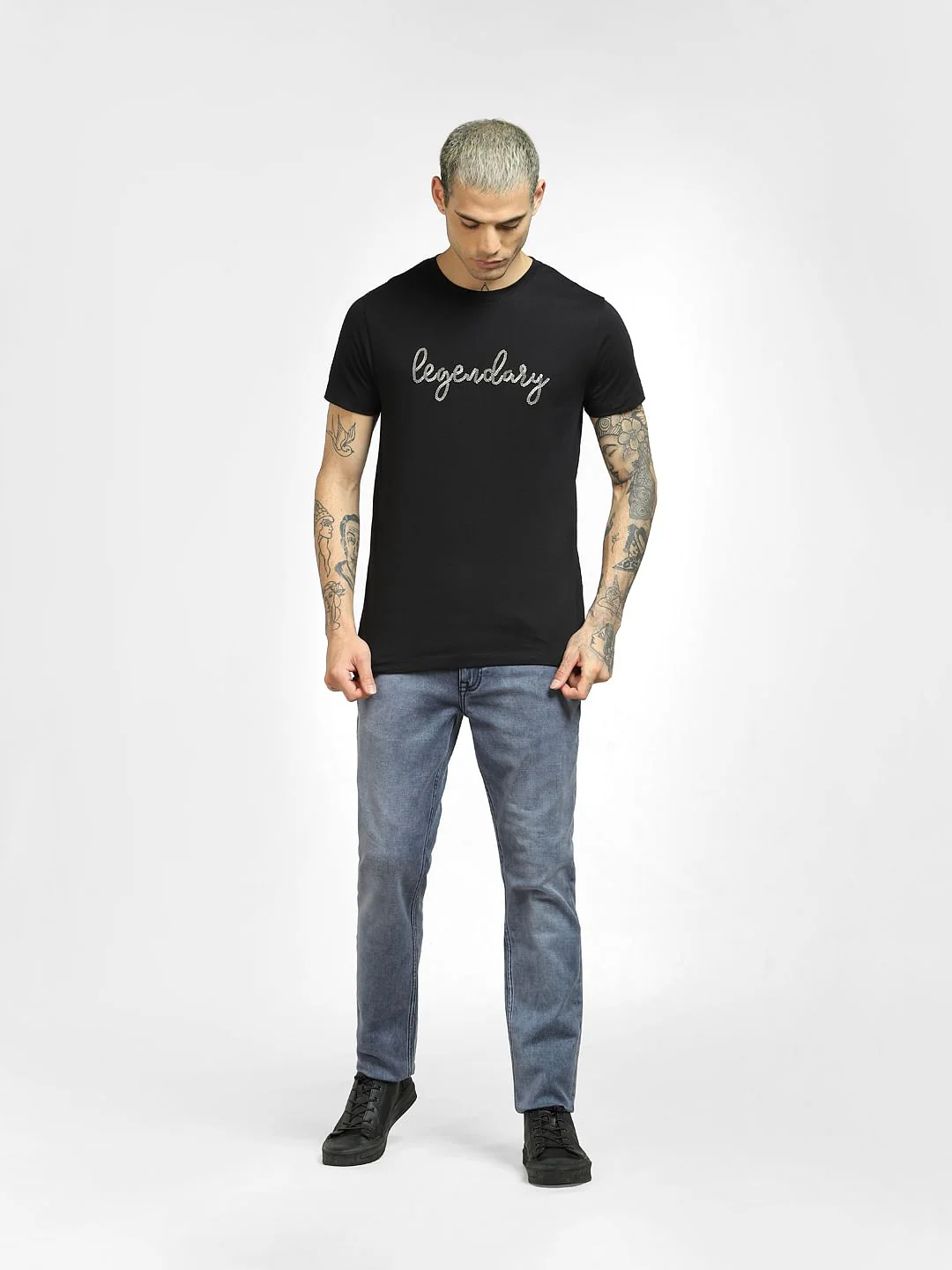 Black Embellished Print T-shirt - Image 6
