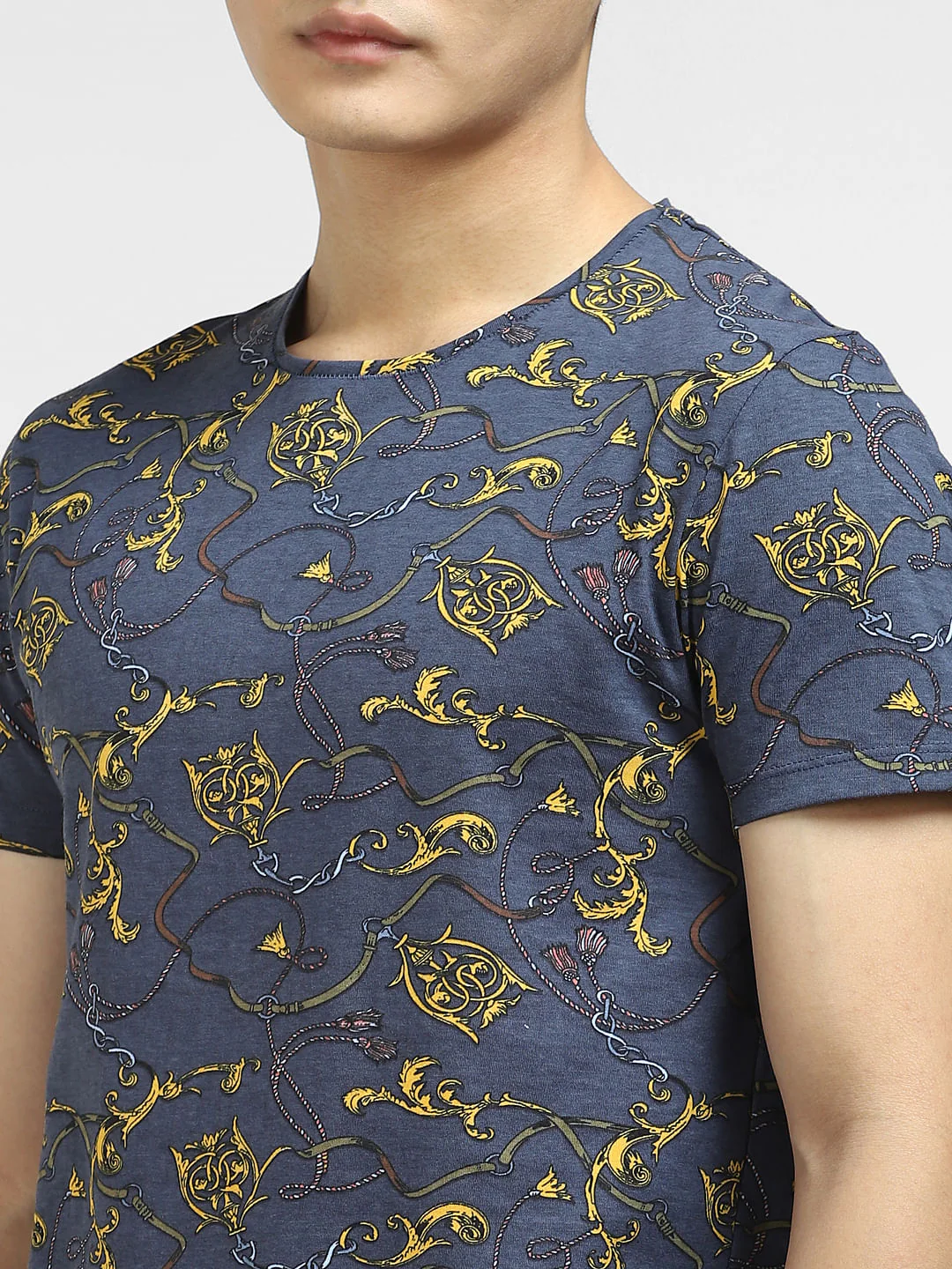 Dark Grey Printed Crew Neck T-shirt - Image 5