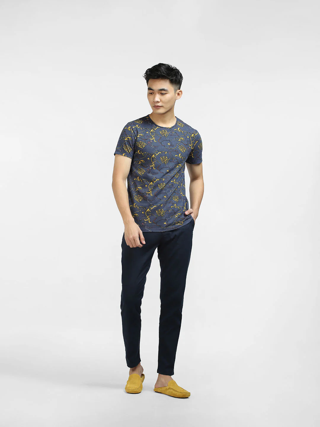 Dark Grey Printed Crew Neck T-shirt - Image 6