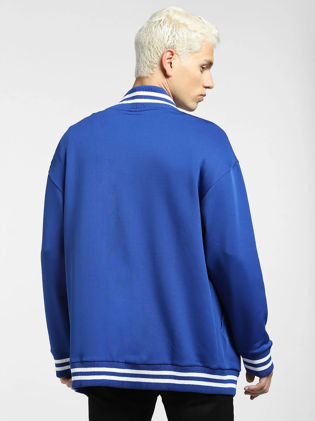 Blue Loose Fit Bomber Sweatshirt - Image 4