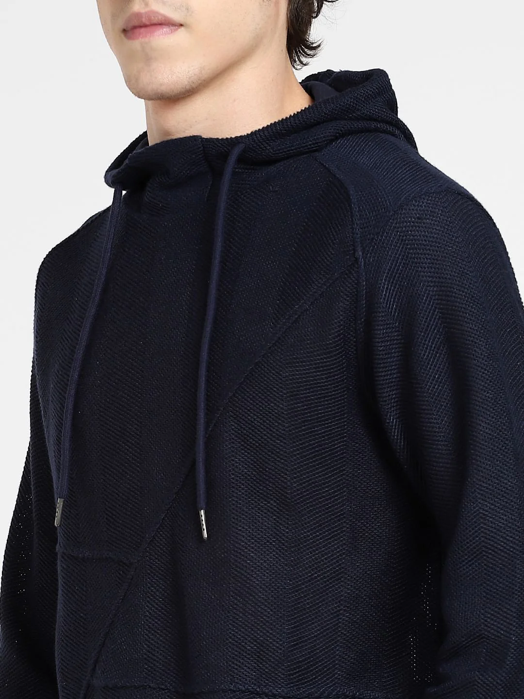 Navy Blue Textured Hooded Sweatshirt - Image 5