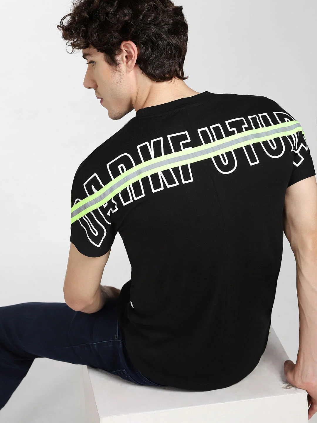 Black Text Print Crew Neck T-shirt