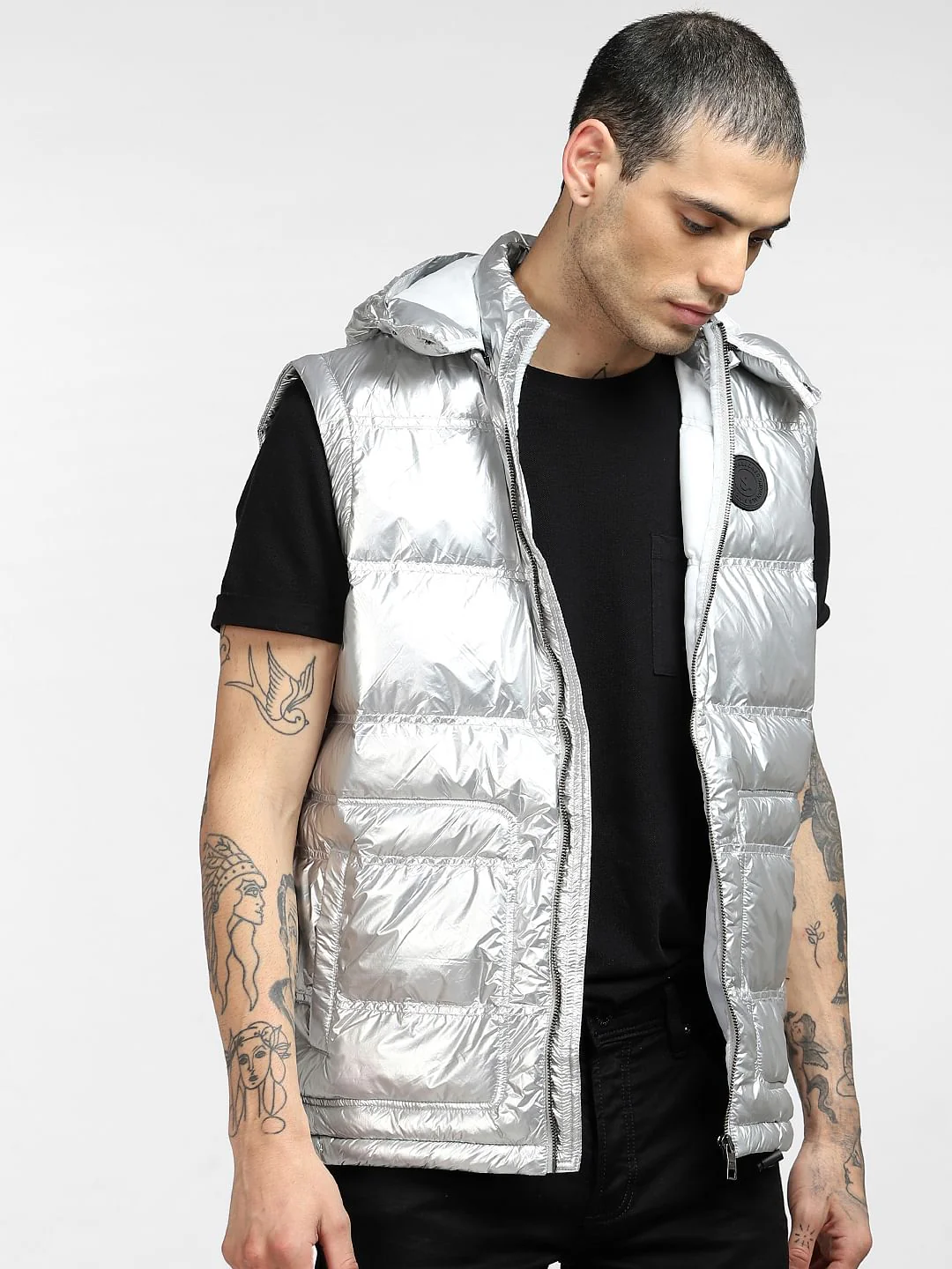 Silver Hooded Puffer Vest - Image 2