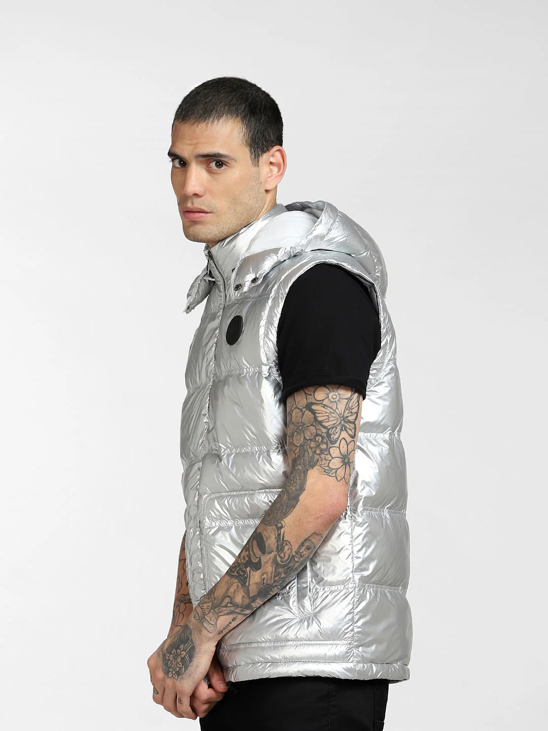 Silver Hooded Puffer Vest - Image 3
