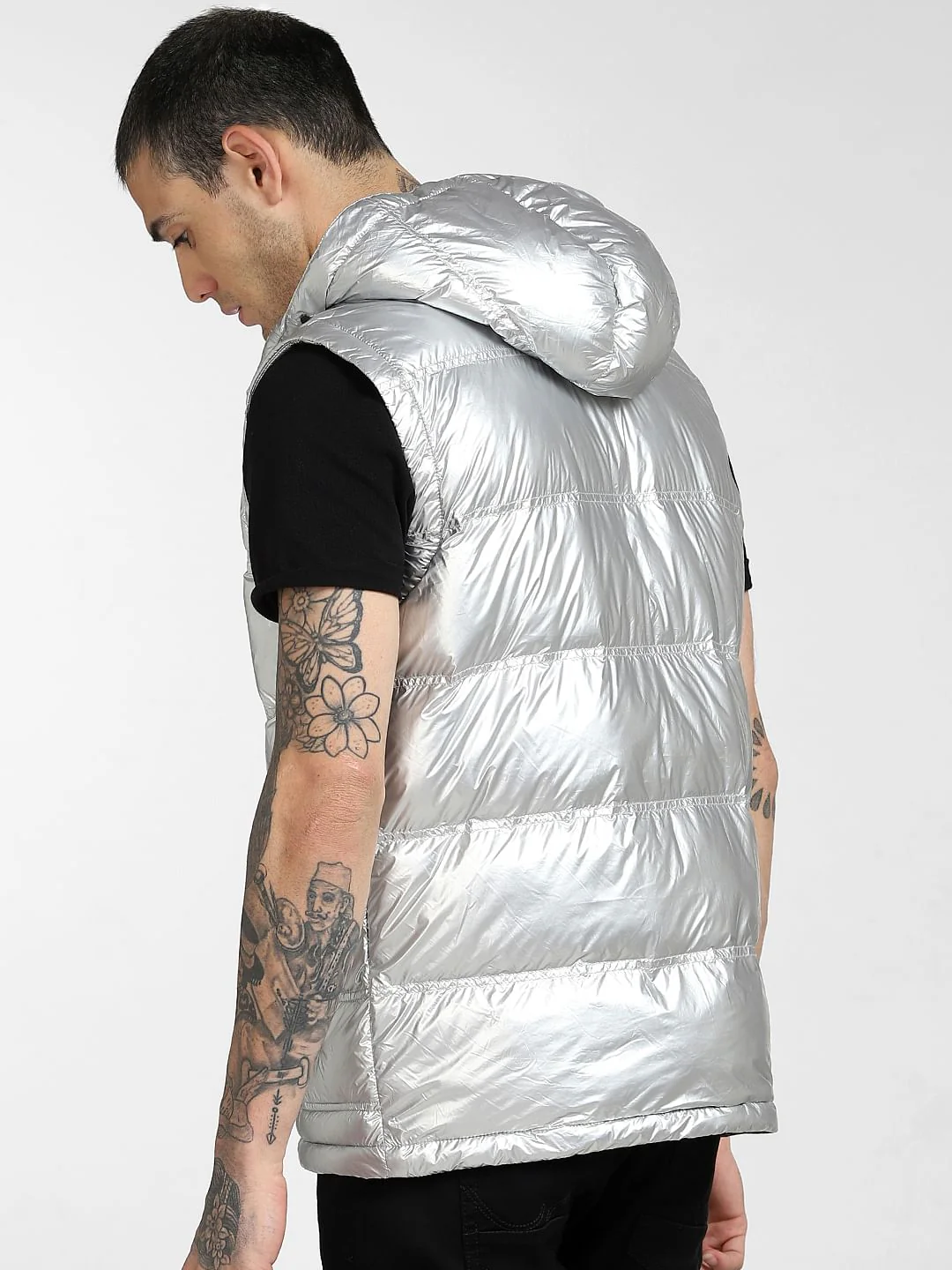 Silver Hooded Puffer Vest - Image 4