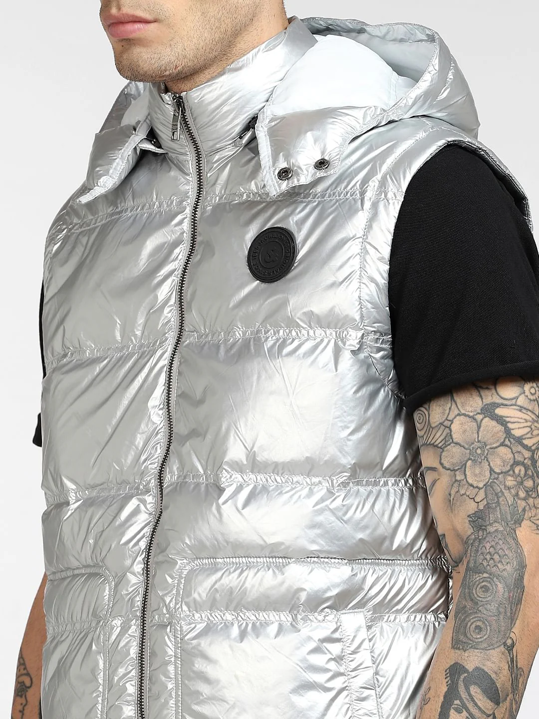 Silver Hooded Puffer Vest - Image 5