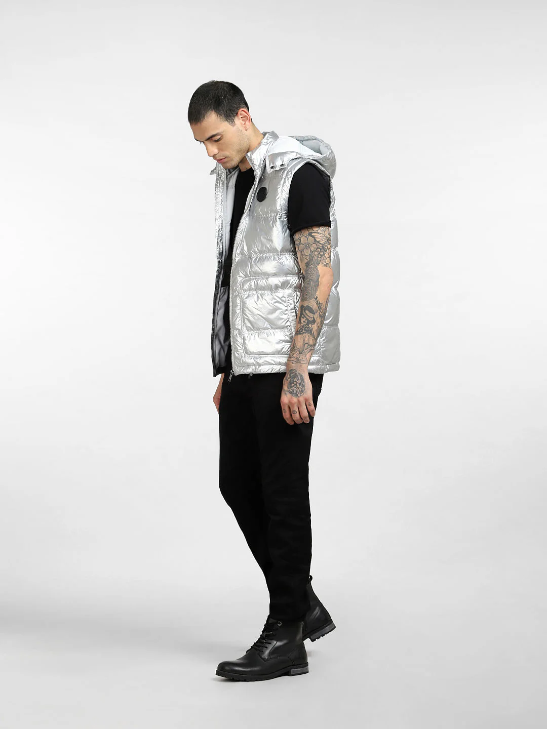 Silver Hooded Puffer Vest - Image 6