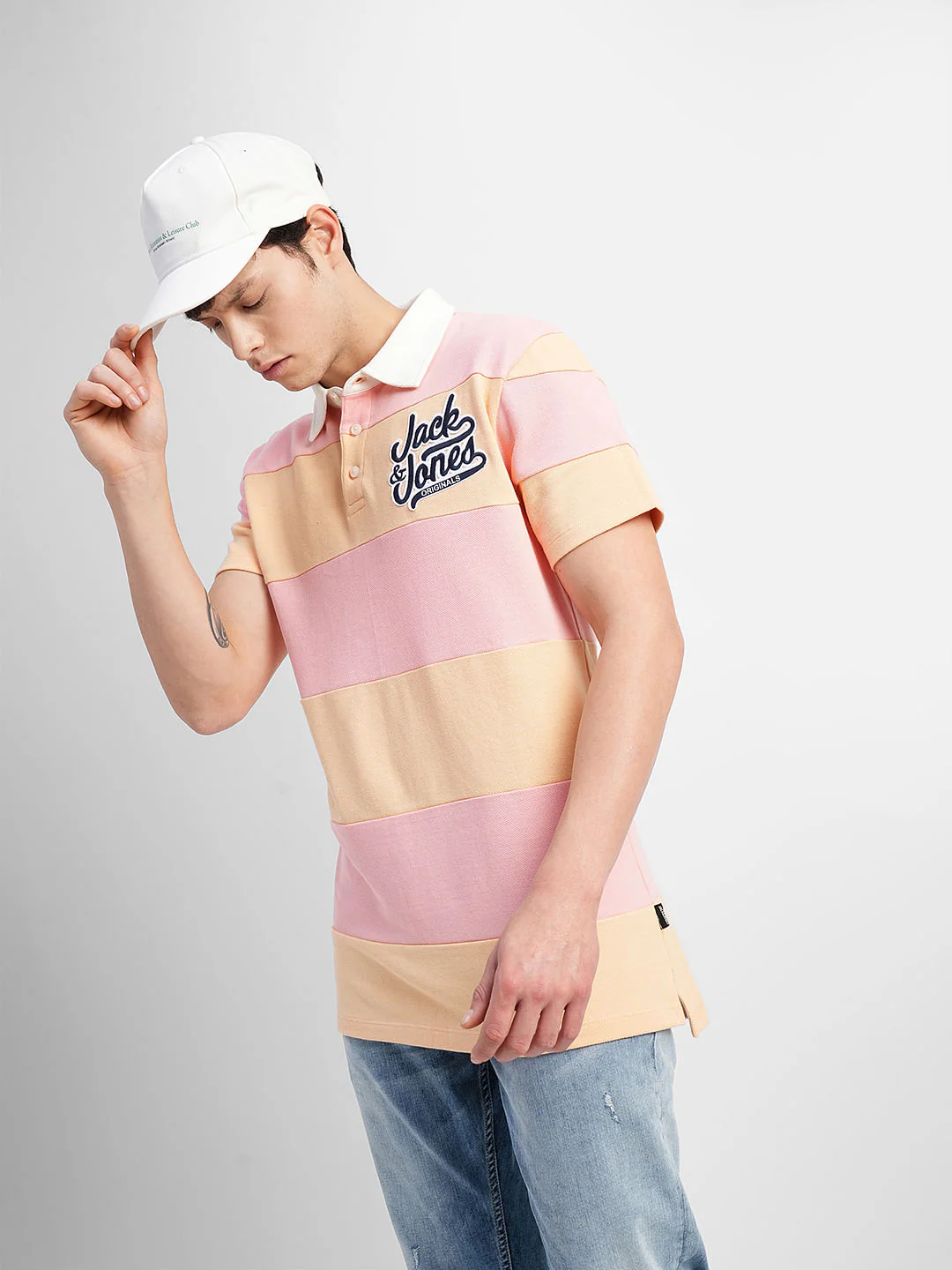 Pink Colourblocked Polo Neck T-shirt
