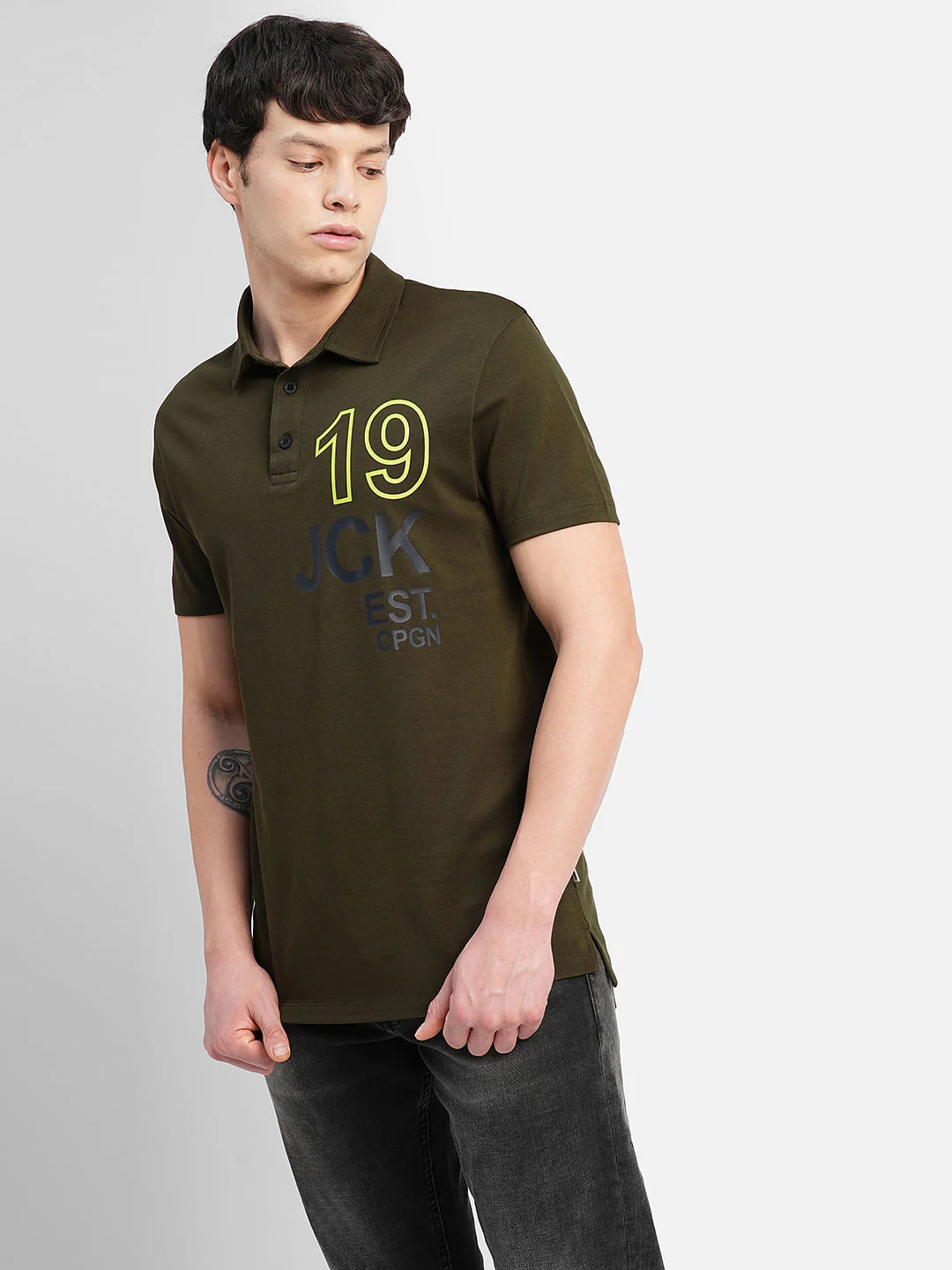 Green Printed Polo Neck T-shirt - Image 2