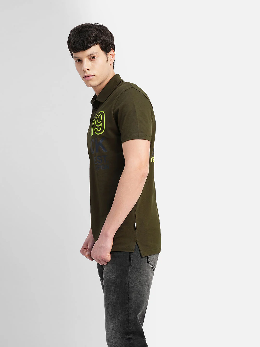 Green Printed Polo Neck T-shirt - Image 3