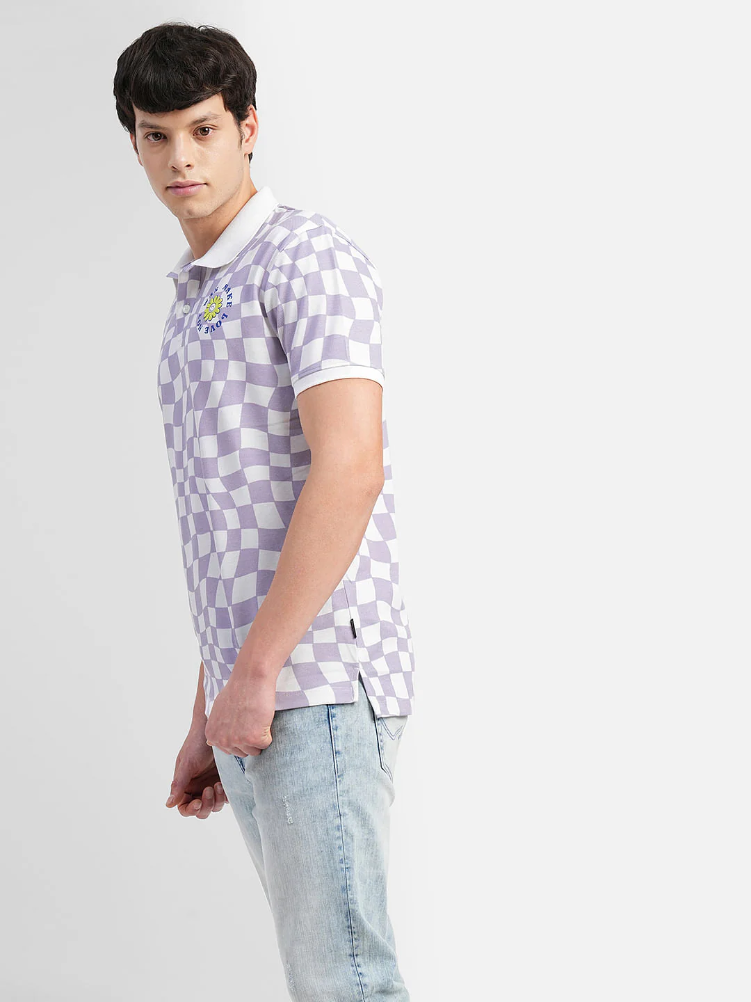 Purple Check Print Polo Neck T-shirt - Image 3
