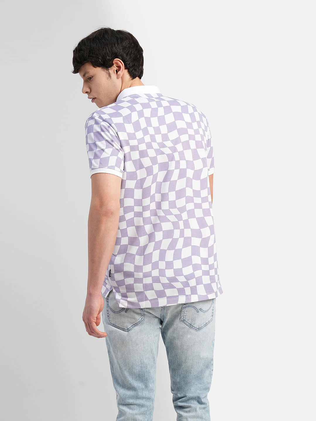 Purple Check Print Polo Neck T-shirt - Image 4