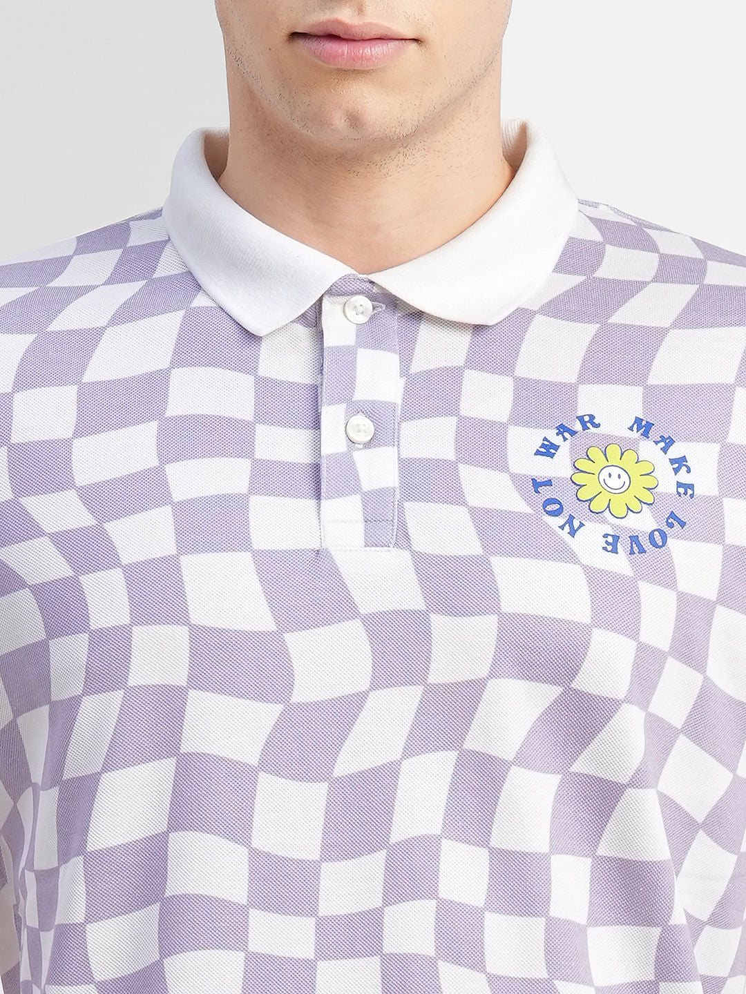 Purple Check Print Polo Neck T-shirt - Image 5