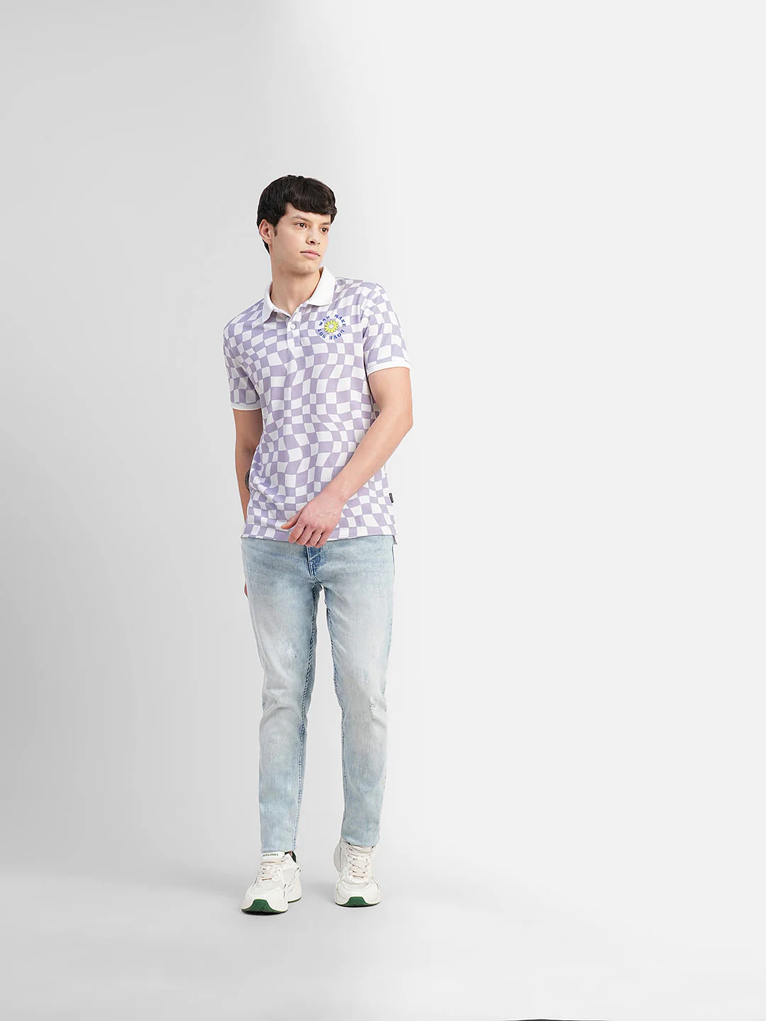 Purple Check Print Polo Neck T-shirt - Image 6