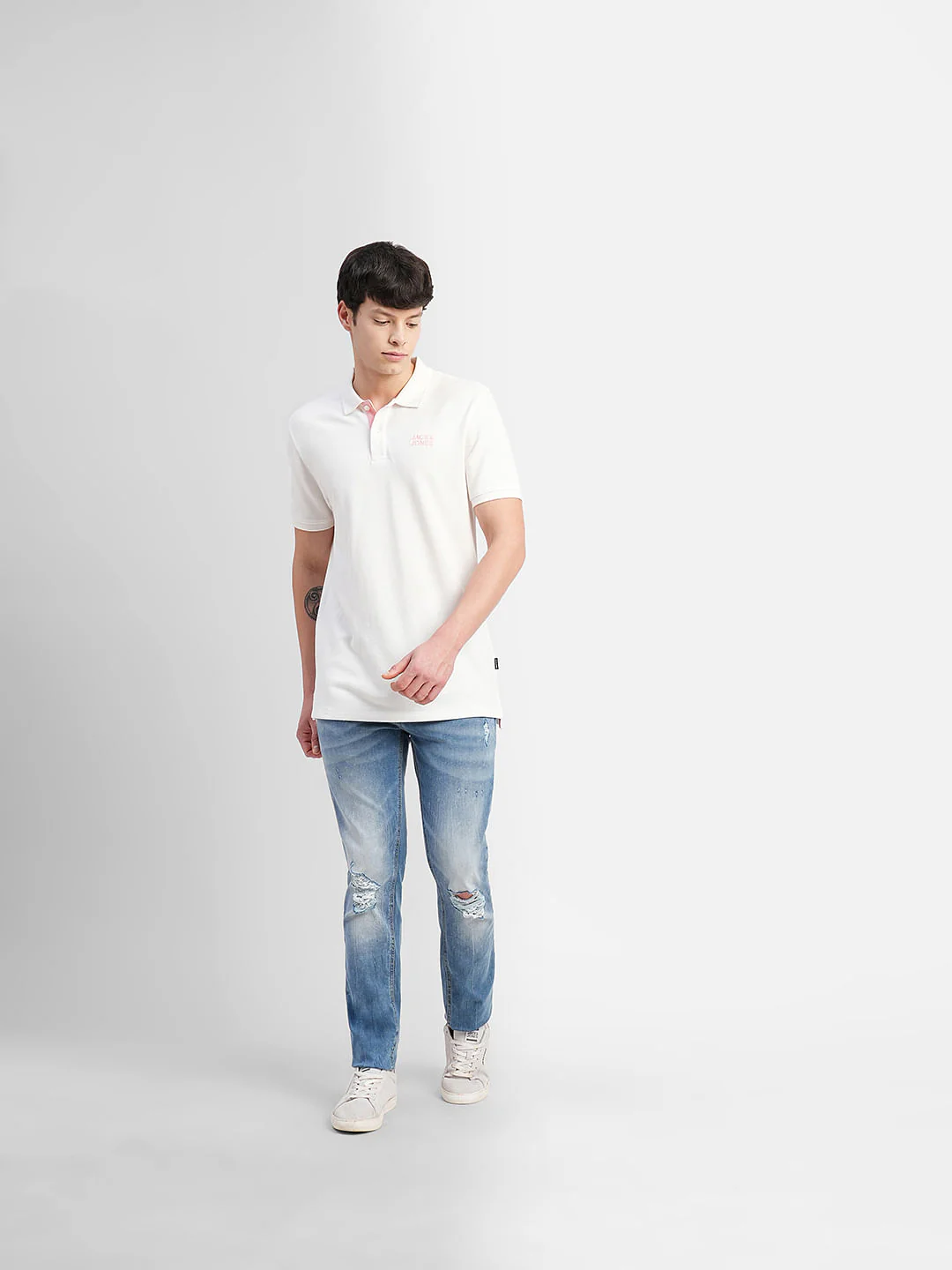 White Logo Print Polo Neck T-shirt - Image 6