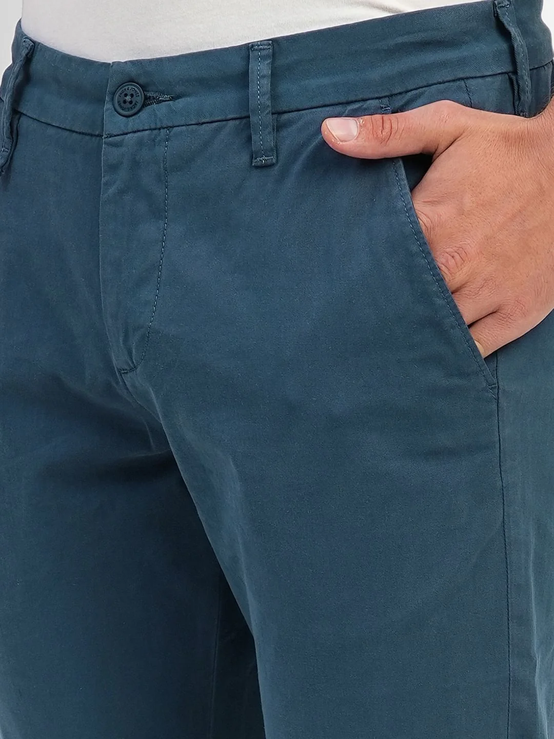 Blue Low Rise Slim Fit Chinos - Image 5
