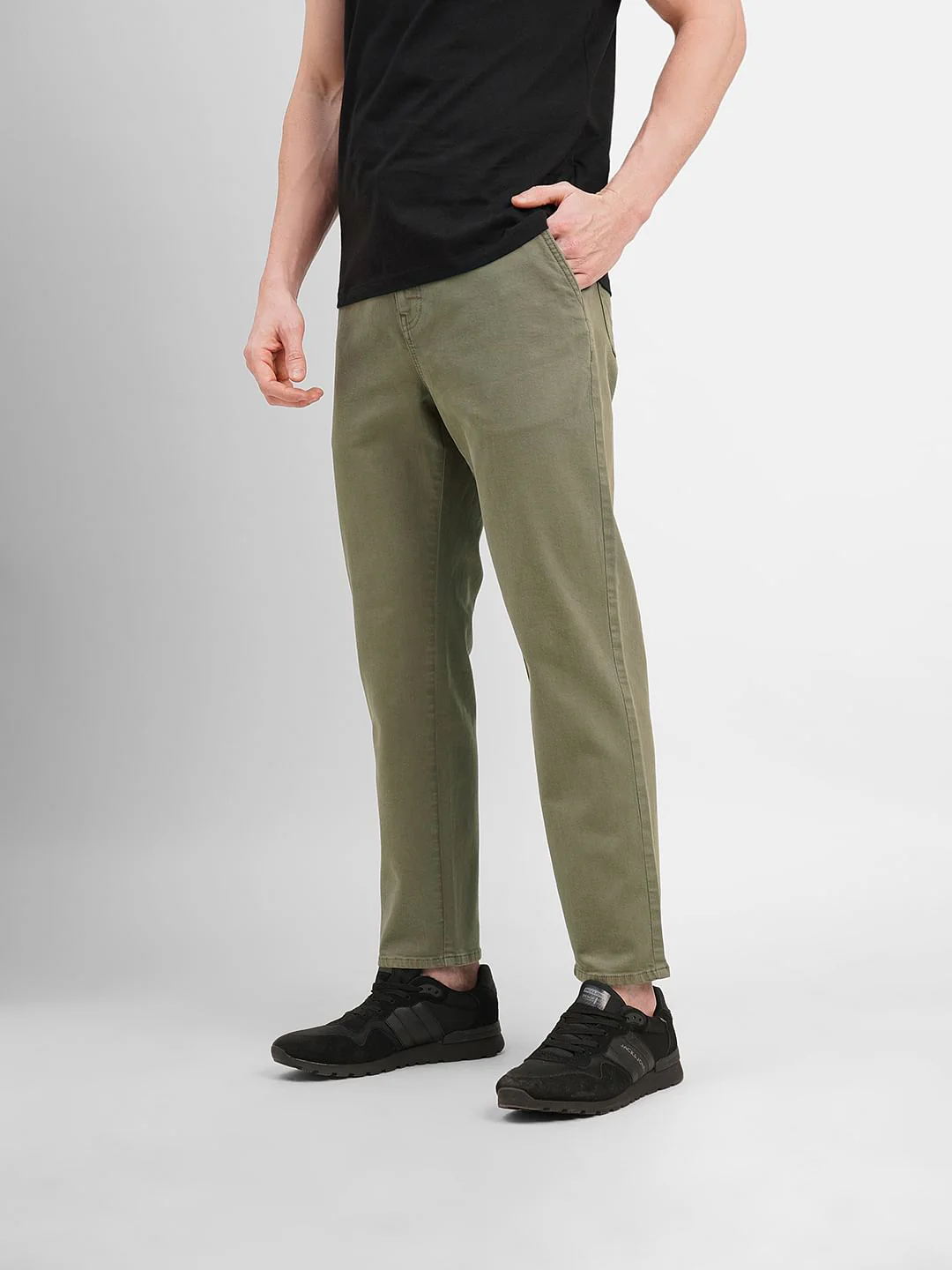 Olive Green Low Rise Slim Fit Pants - Image 3