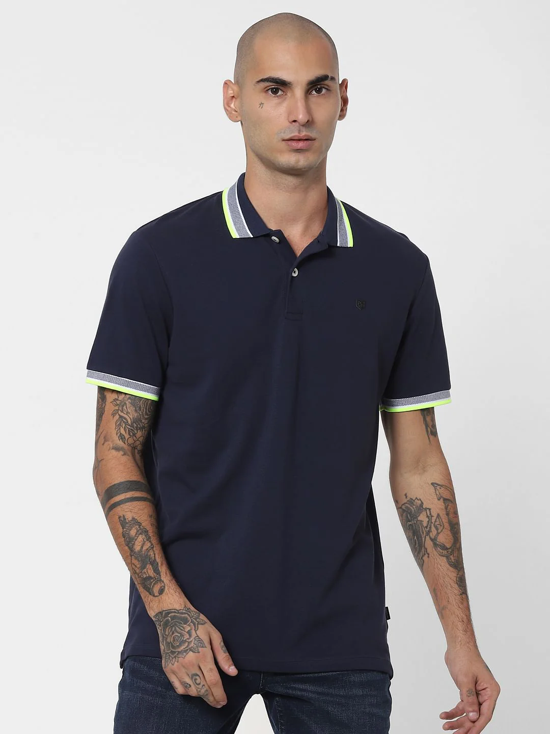 Blue Contrast Tipping Polo Neck T-shirt - Image 2