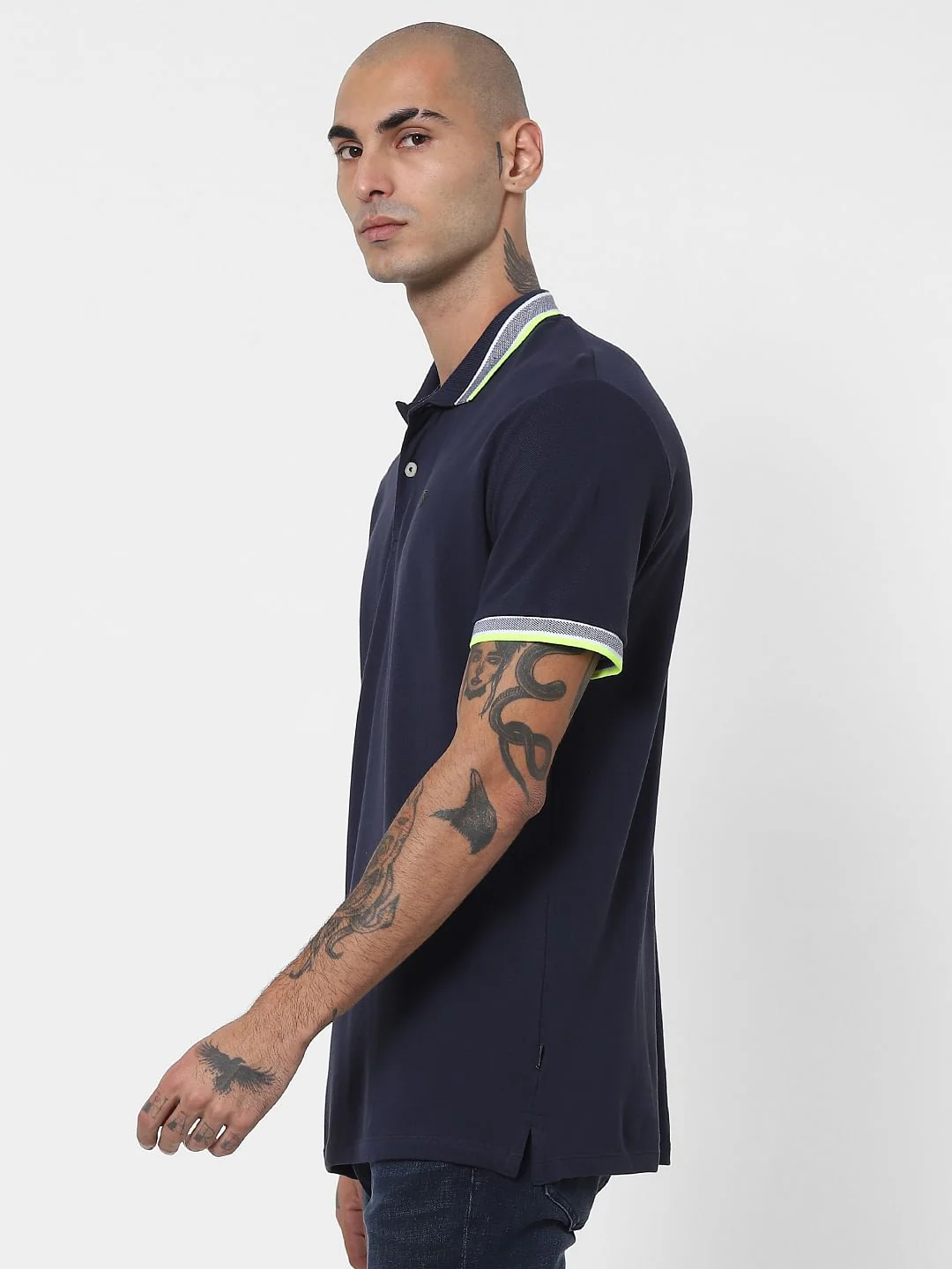 Blue Contrast Tipping Polo Neck T-shirt - Image 3