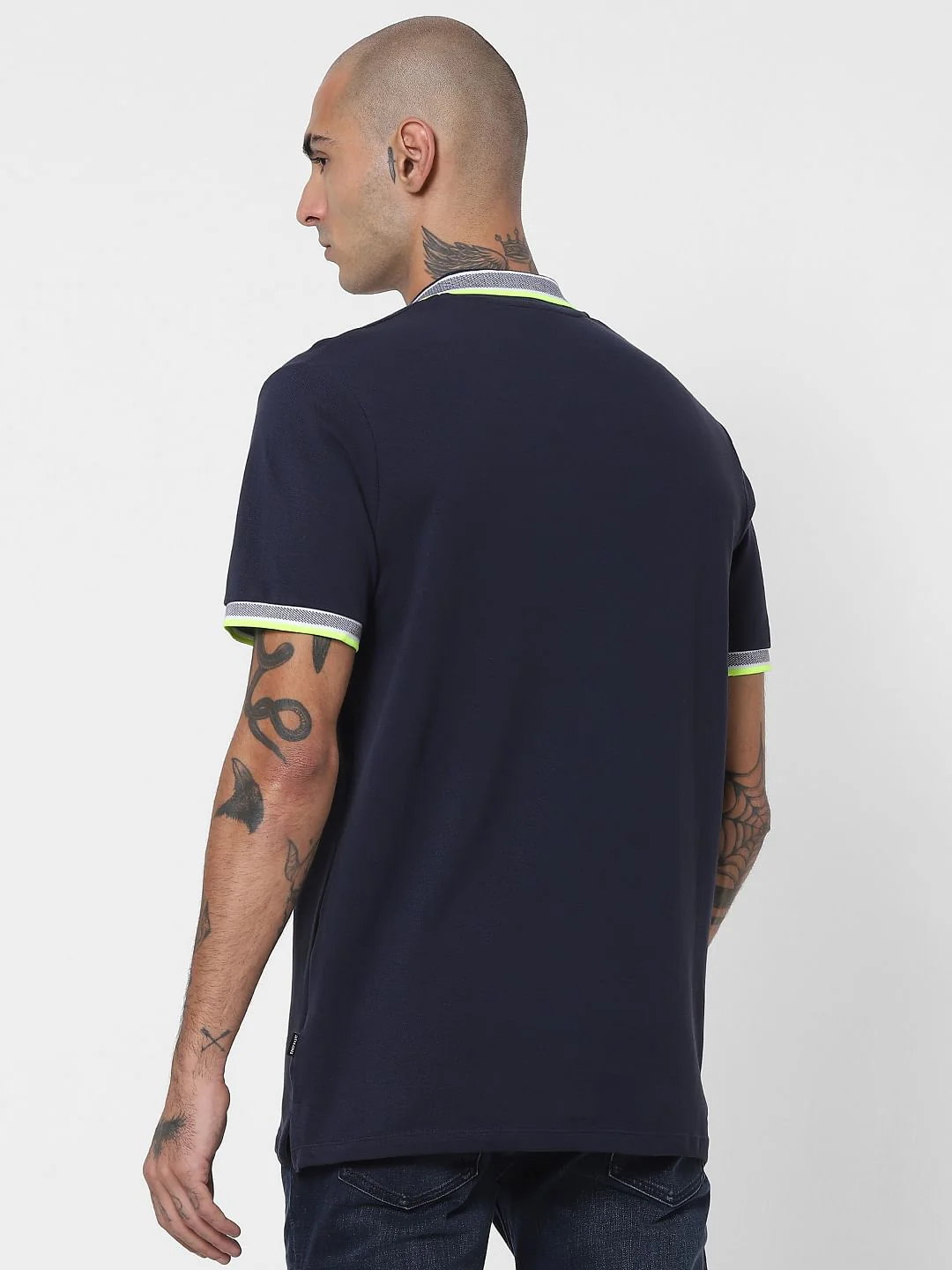 Blue Contrast Tipping Polo Neck T-shirt - Image 4