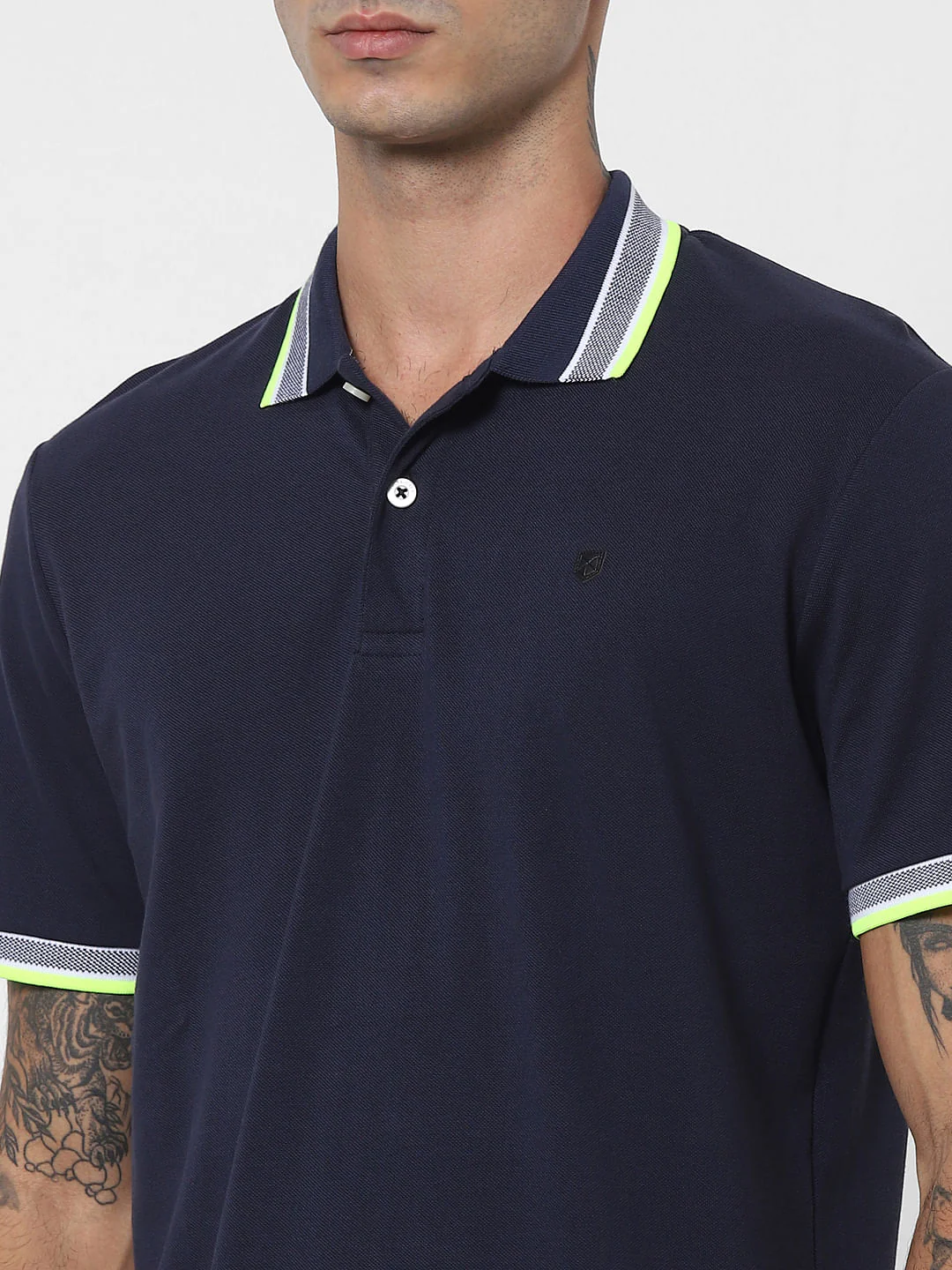 Blue Contrast Tipping Polo Neck T-shirt - Image 6