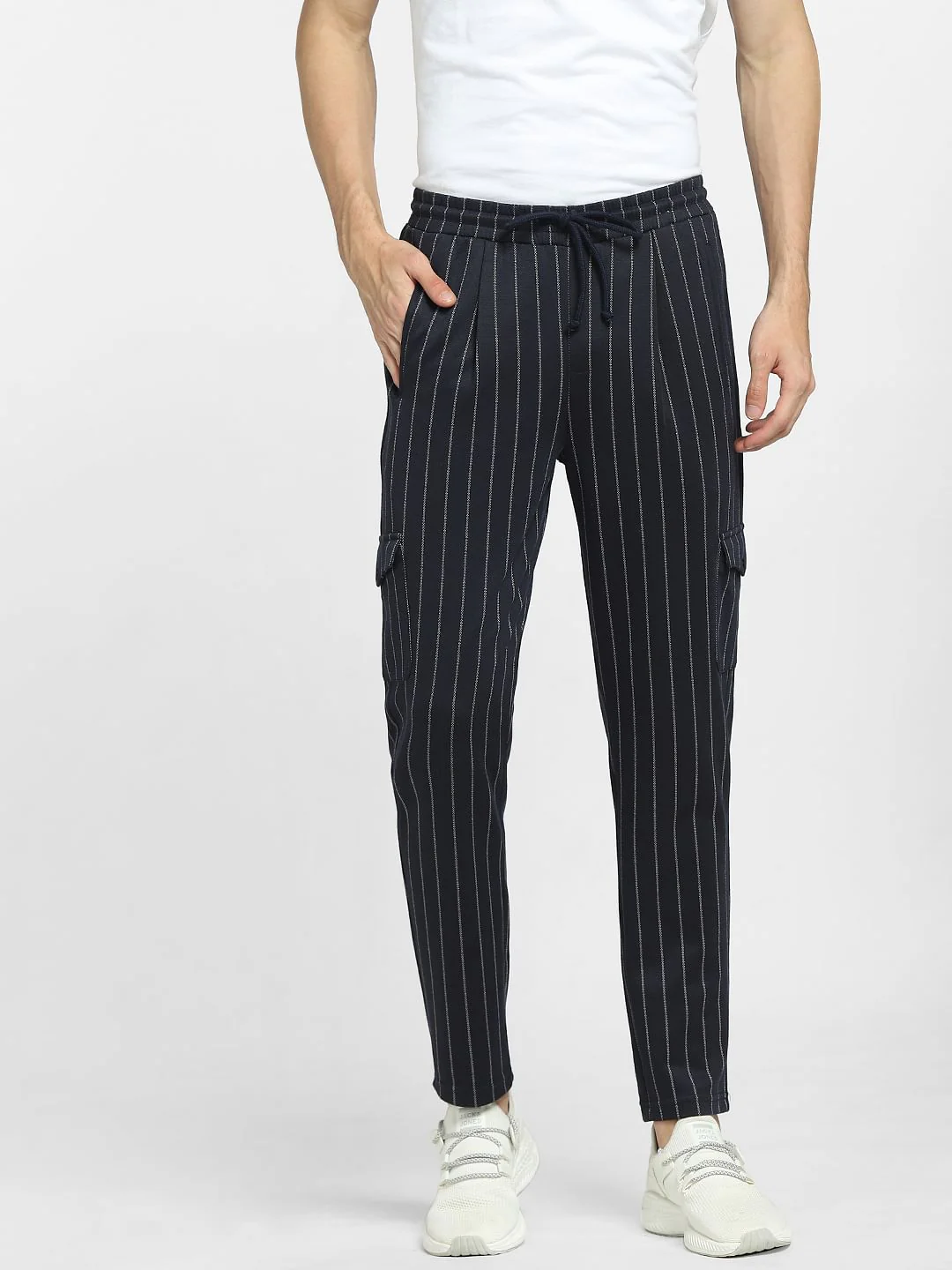 Navy Blue Striped Co-ord Cargo Pants - Image 2