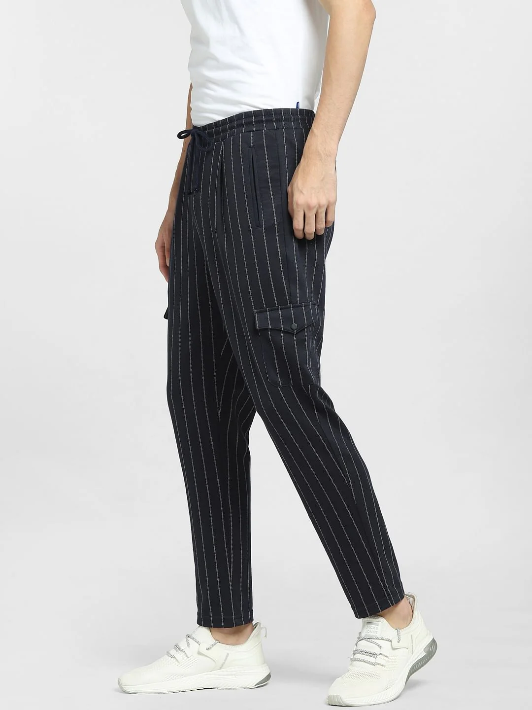 Navy Blue Striped Co-ord Cargo Pants - Image 3
