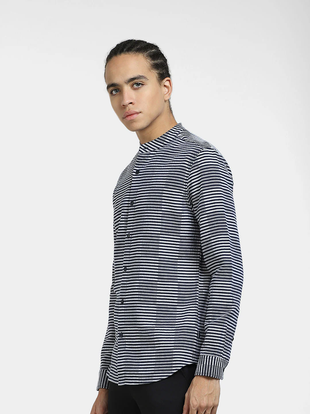Grey Striped Full Sleeves Shirt - Image 3