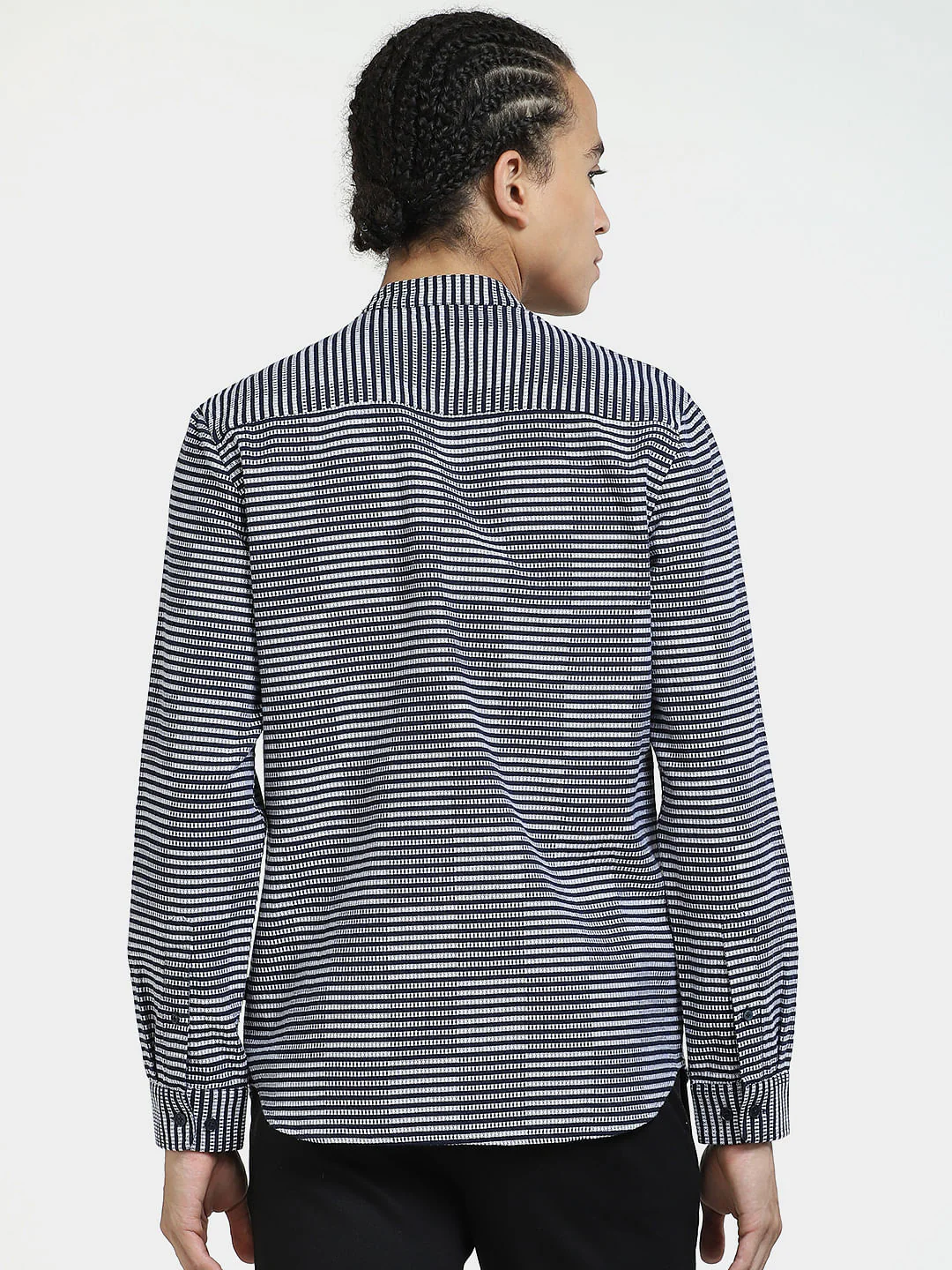 Grey Striped Full Sleeves Shirt - Image 4