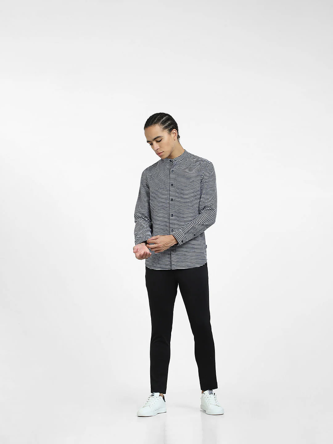 Grey Striped Full Sleeves Shirt - Image 6