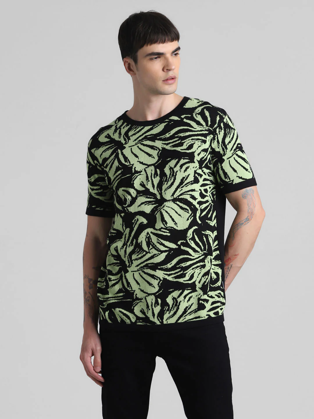 Black Printed Jacquard Knit T-shirt - Image 2
