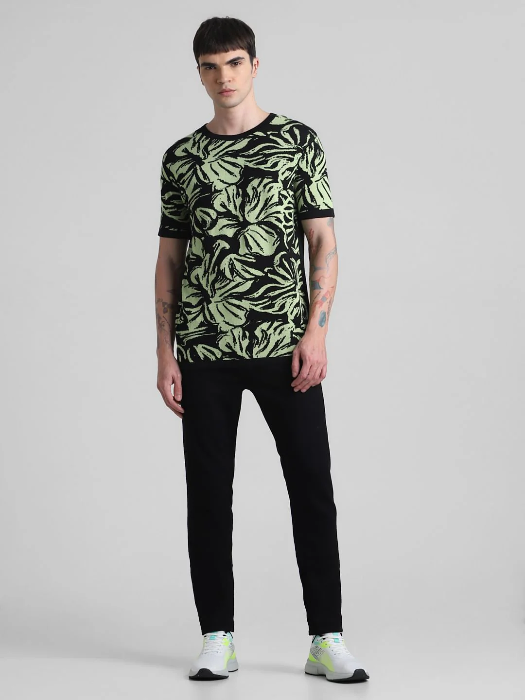 Black Printed Jacquard Knit T-shirt - Image 6