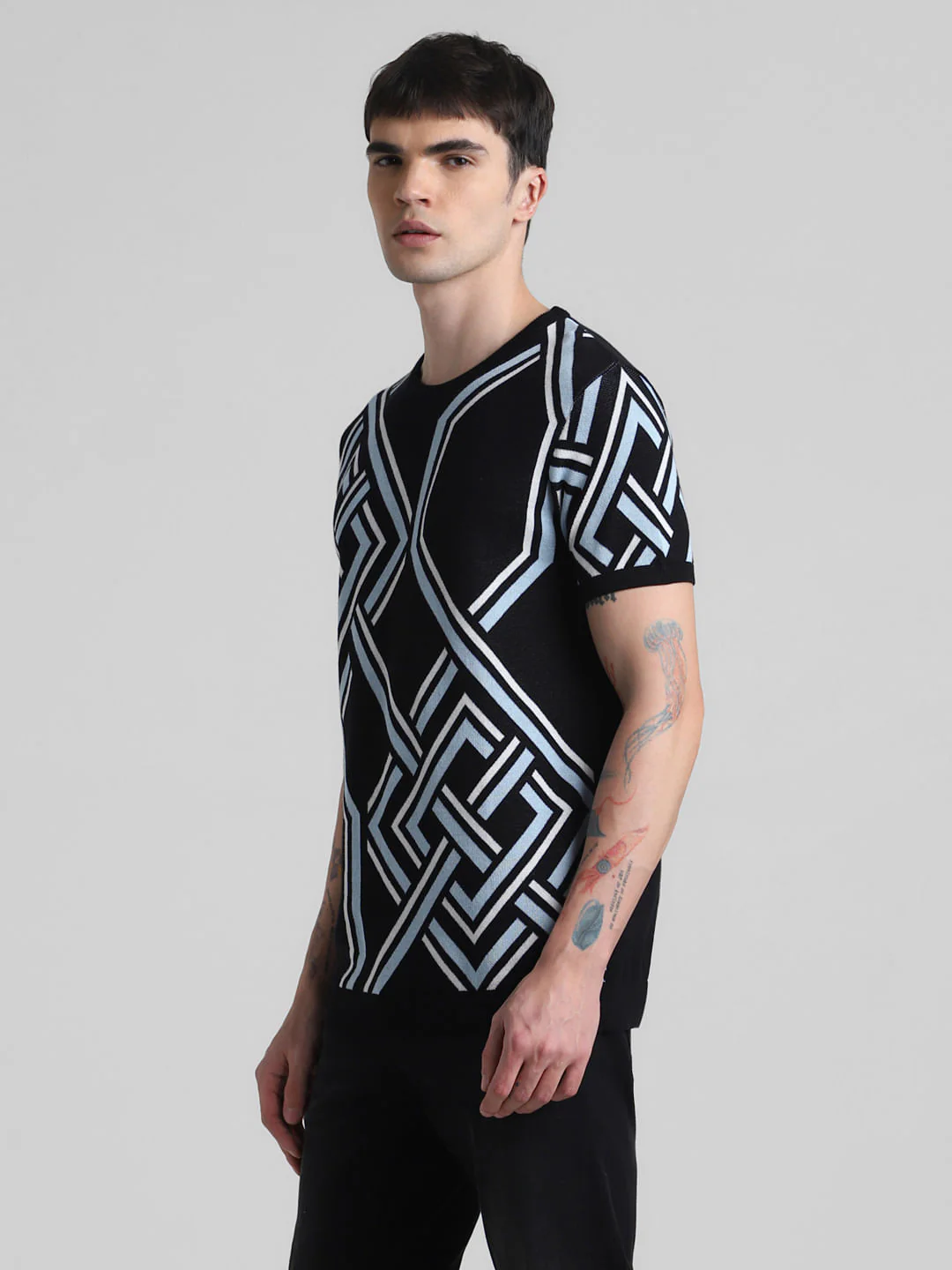 Black Printed Jacquard Knit T-shirt - Image 3