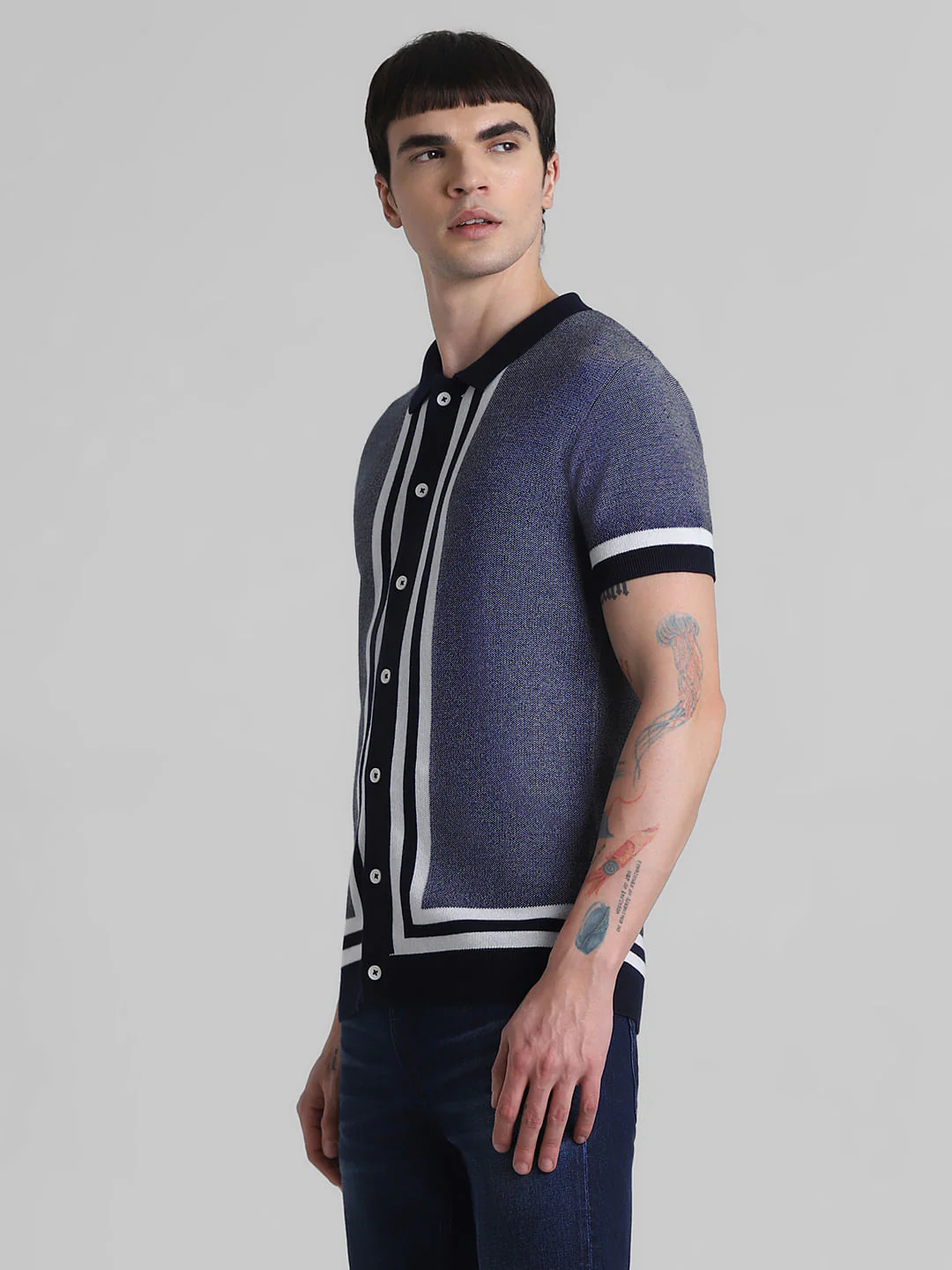 Blue Front Open Knitted Polo - Image 3