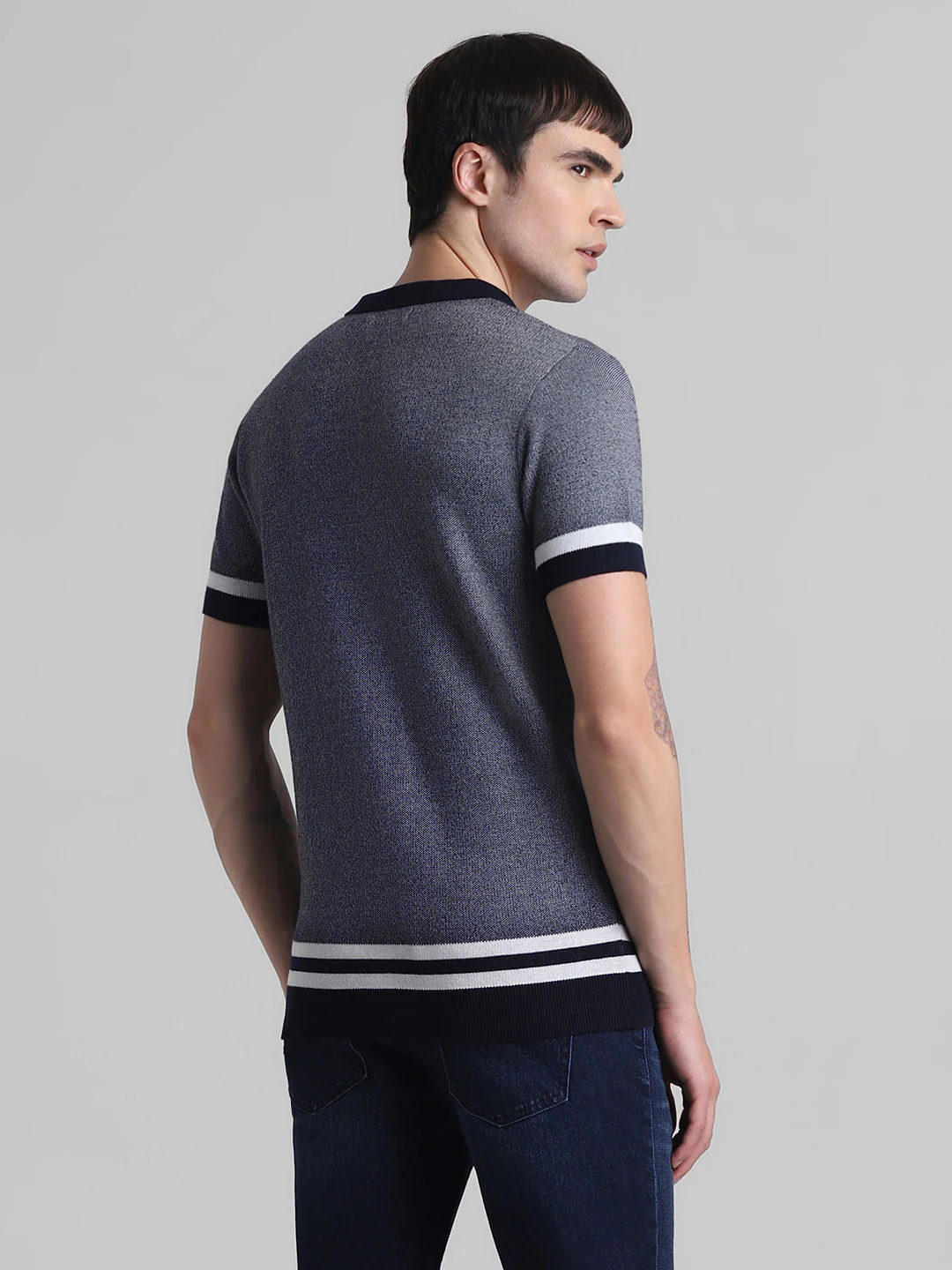Blue Front Open Knitted Polo - Image 4