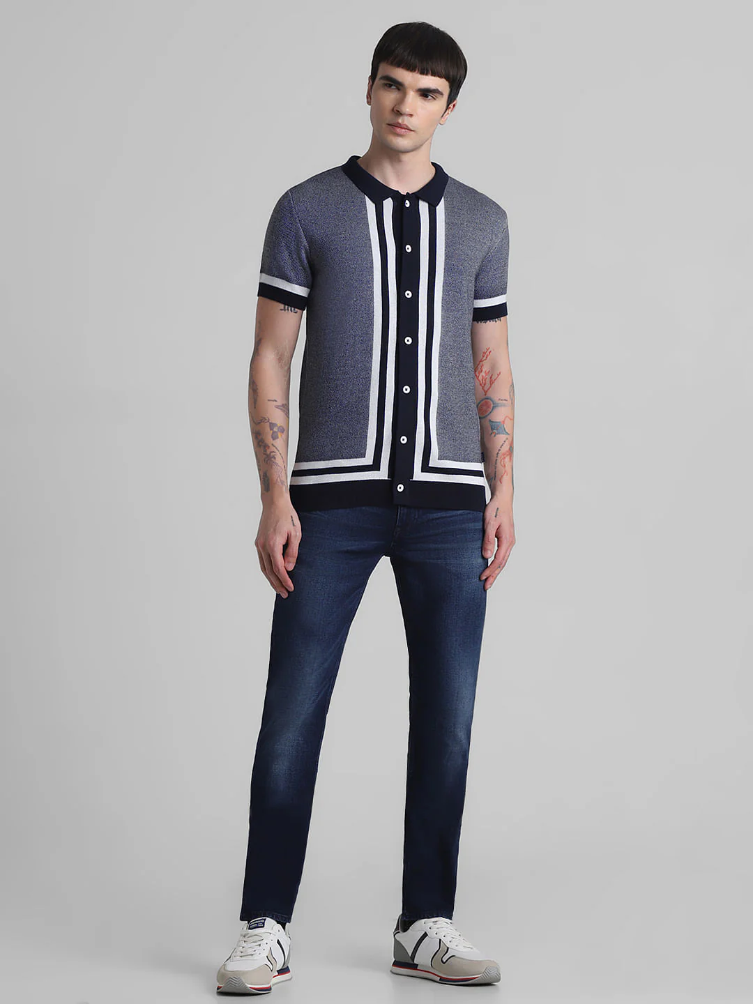 Blue Front Open Knitted Polo - Image 6
