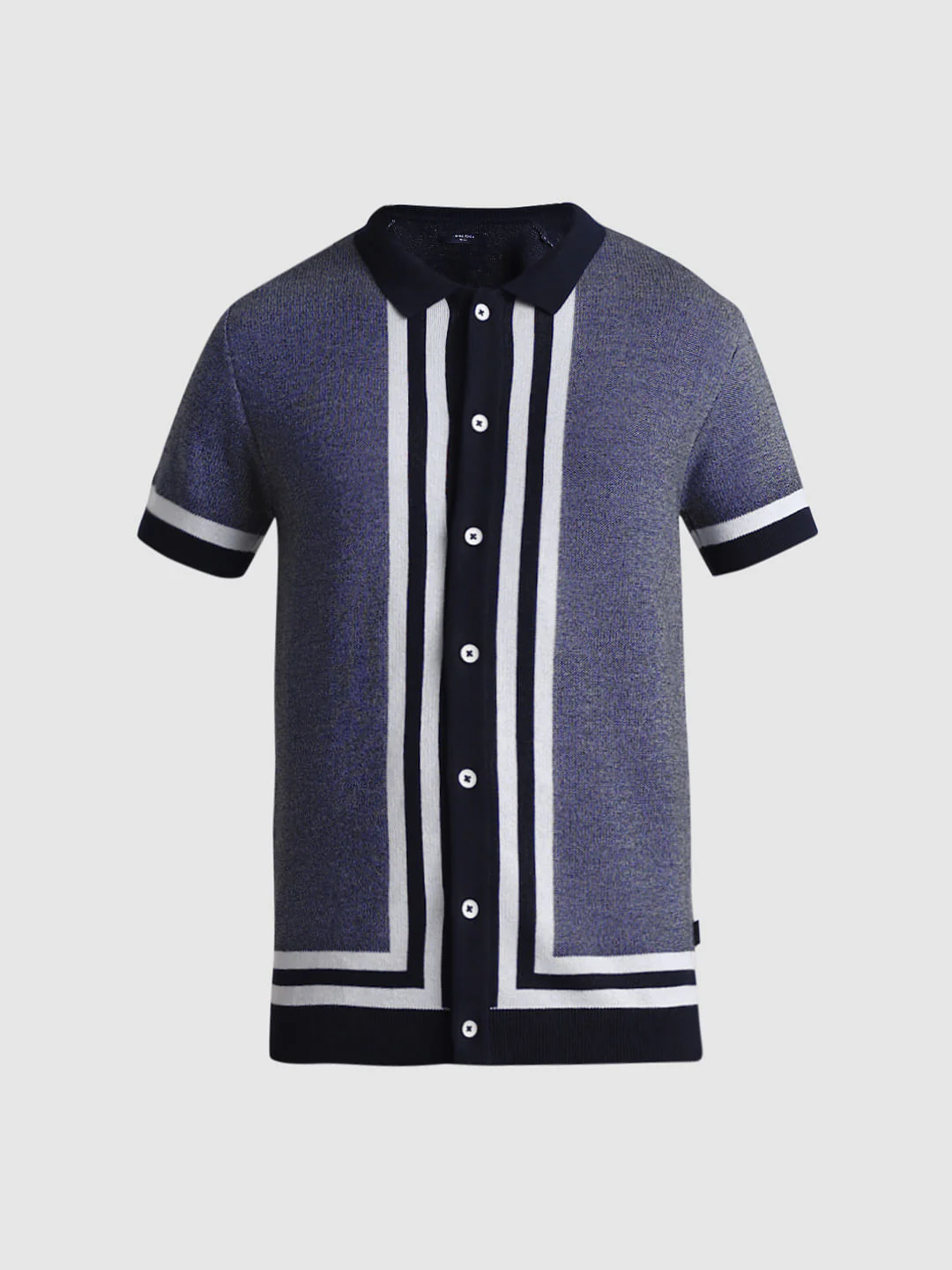 Blue Front Open Knitted Polo - Image 7