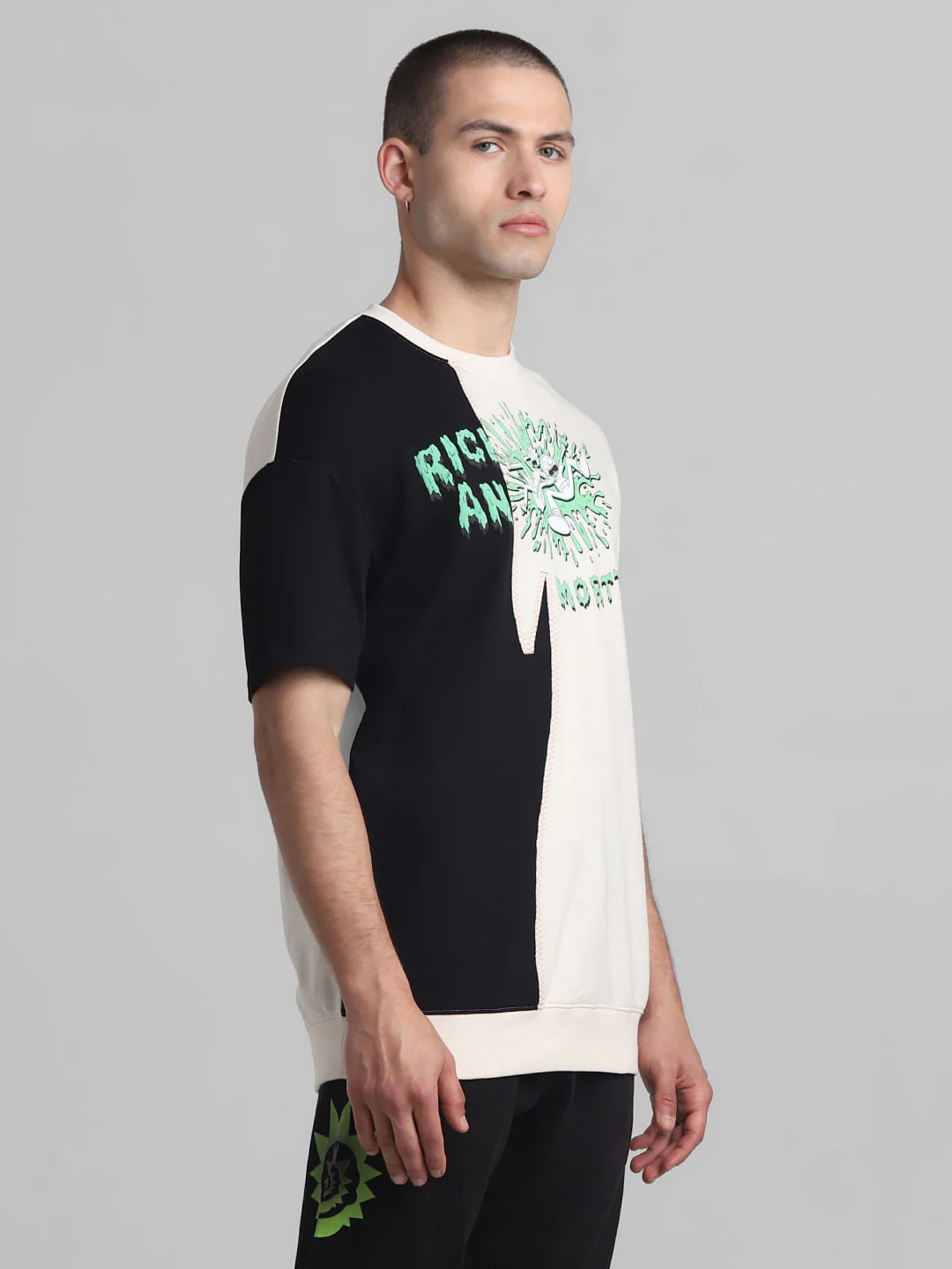 RICK & MORTY Cream Colourblocked Oversized T-shirt - Image 3