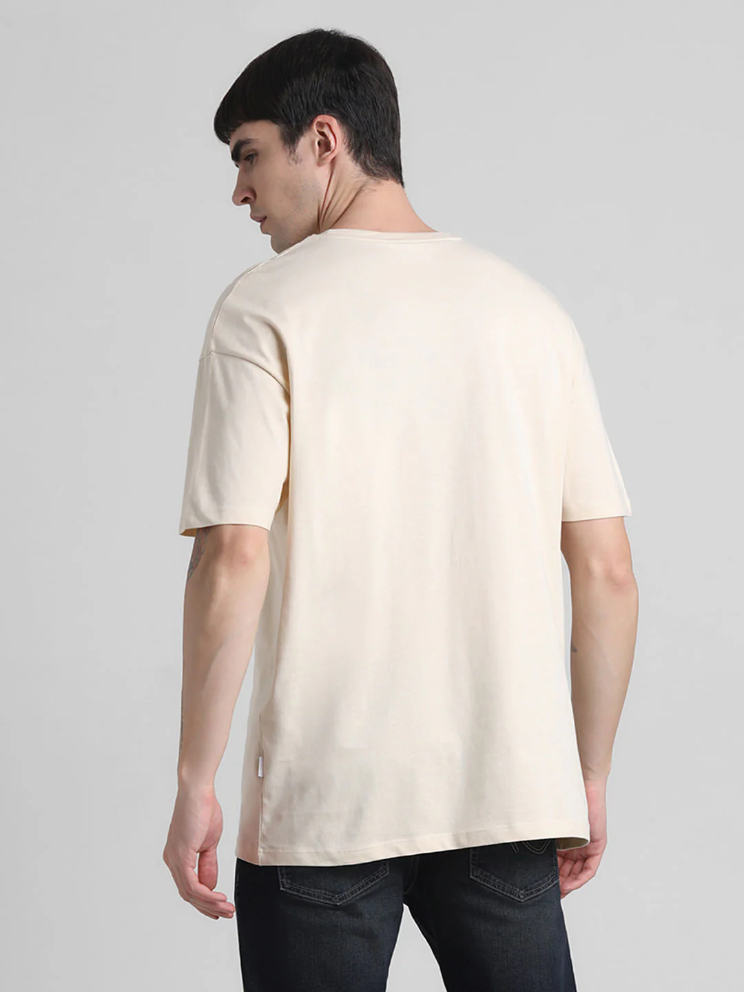Beige Logo Oversized Crew Neck T-shirt - Image 4