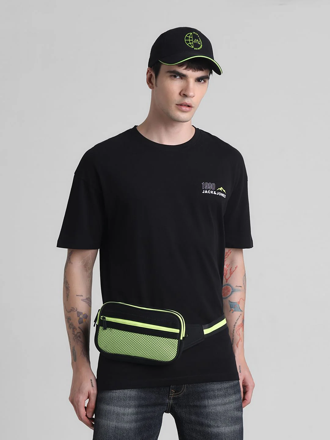 Black Printed Oversized Crew Neck T-shirt