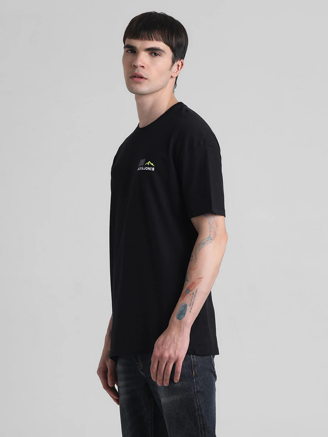 Black Printed Oversized Crew Neck T-shirt - Image 3