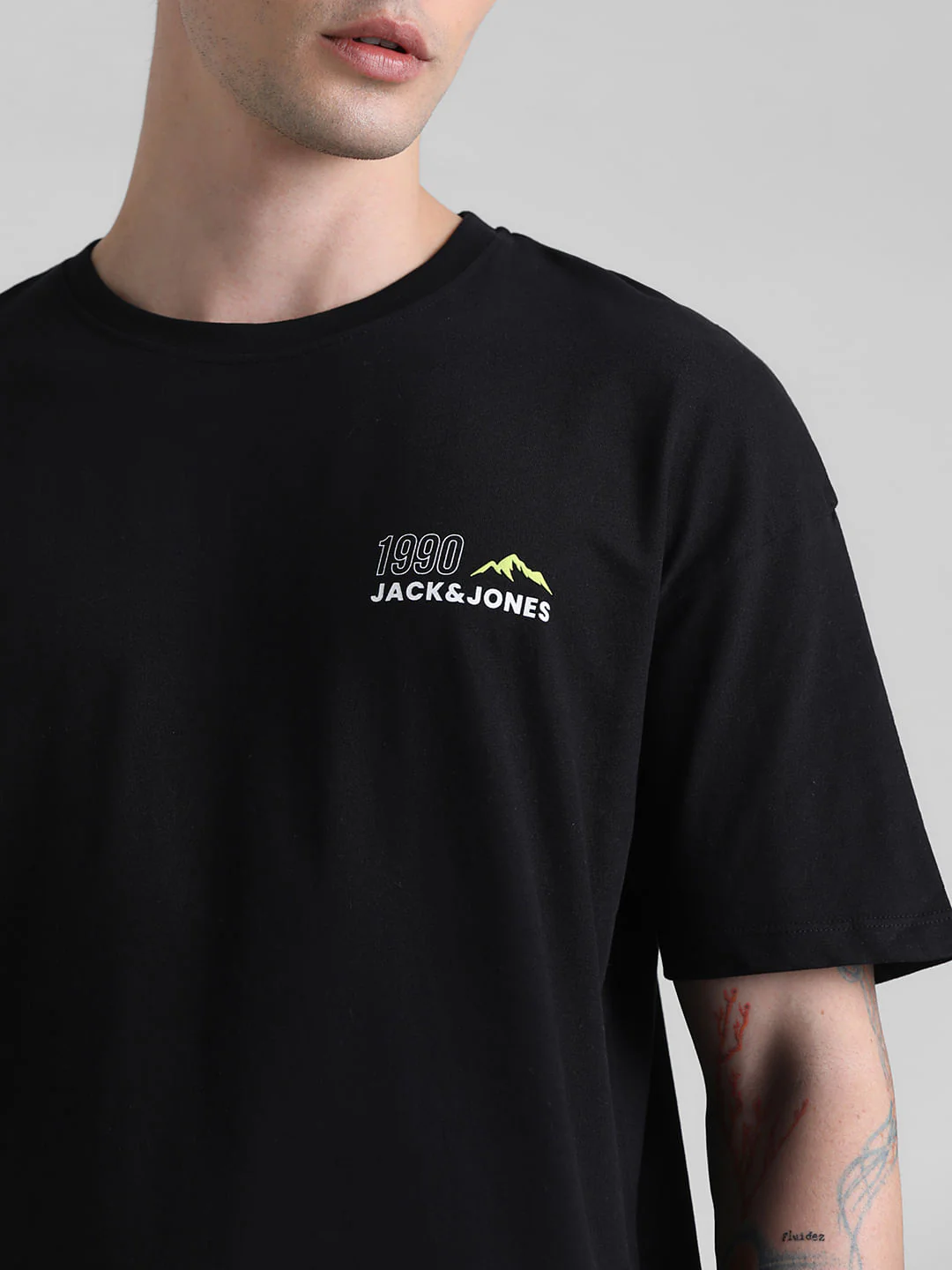 Black Printed Oversized Crew Neck T-shirt - Image 5