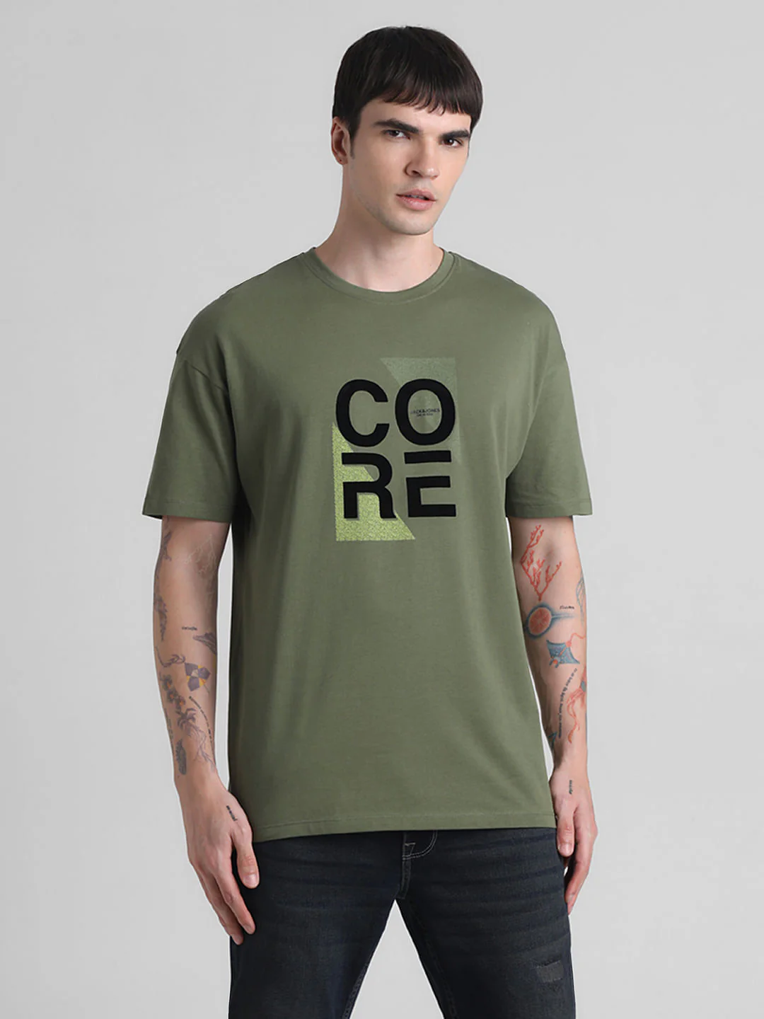 Green Printed Oversized Crew Neck T-shirt - Image 2