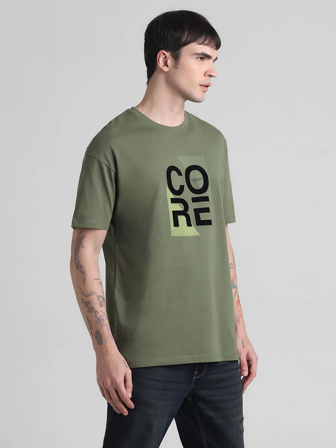 Green Printed Oversized Crew Neck T-shirt - Image 3