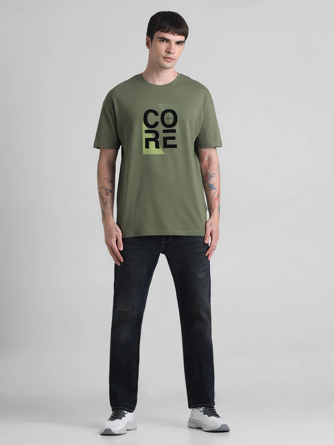 Green Printed Oversized Crew Neck T-shirt - Image 6