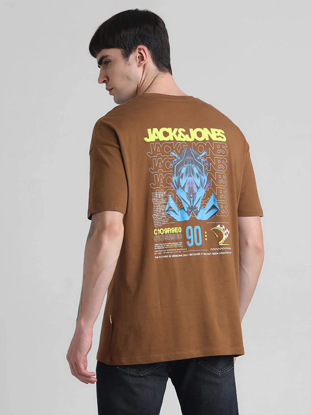 Brown Printed Oversized Crew Neck T-shirt - Image 4