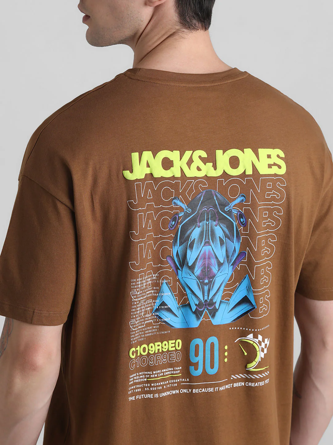 Brown Printed Oversized Crew Neck T-shirt - Image 6