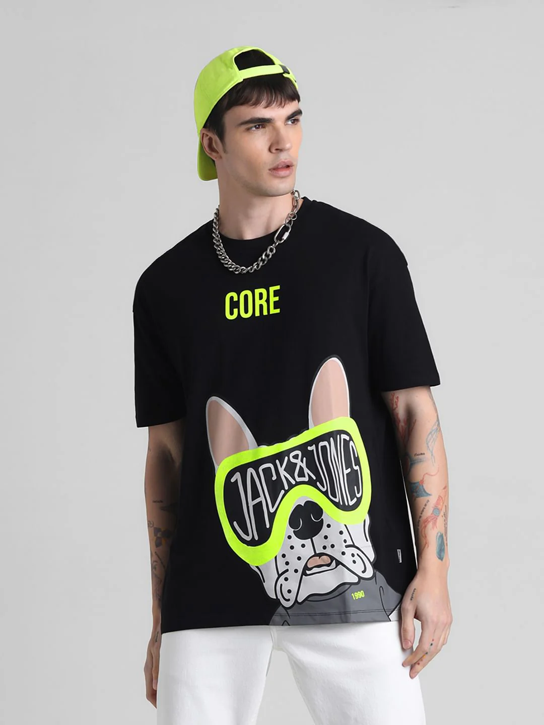 Black Doggo Print Oversized T-shirt